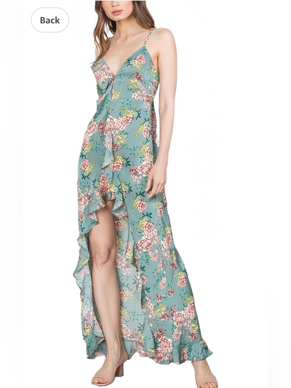 NWT REVEROF  Sage Green Slip Dress with Pink Floral Print